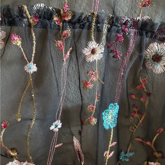 Floral Embroidered Sheer Black Top - Picture 3 of 7